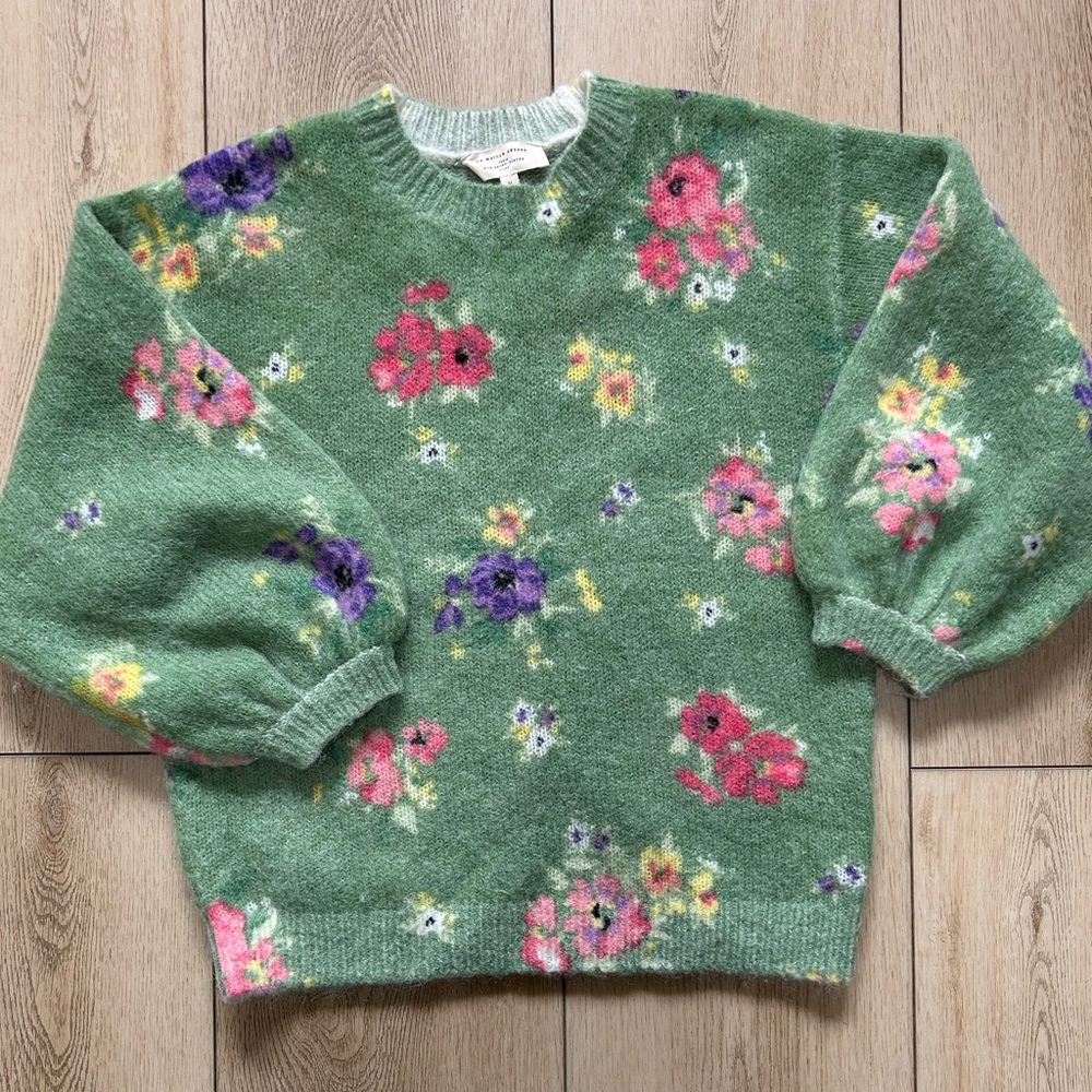 Sezane Silvia green floral sweater medium